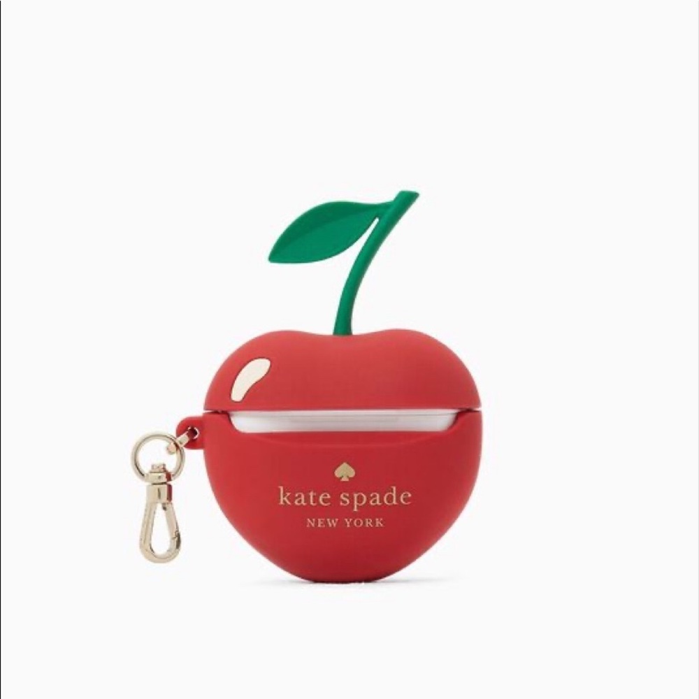 🍒Kate Spade Bing Cherry Silicone Airpod Pro Carrying Case Key FOB Charm Red NWT